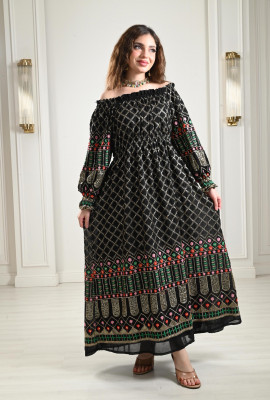 جلابية أوف شولدر منقوشة