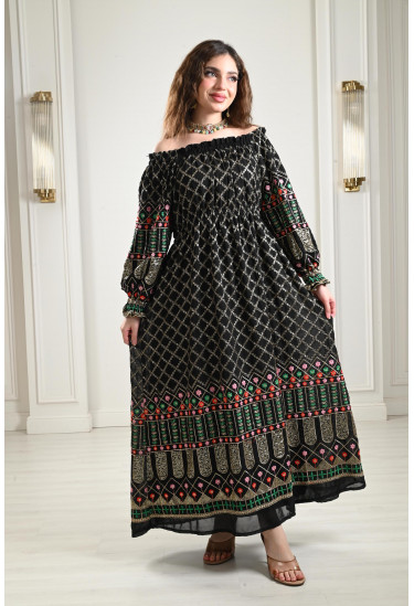 جلابية أوف شولدر منقوشة