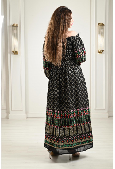 جلابية أوف شولدر منقوشة