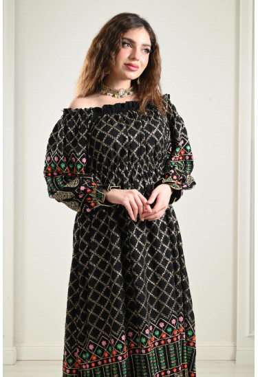 جلابية أوف شولدر منقوشة