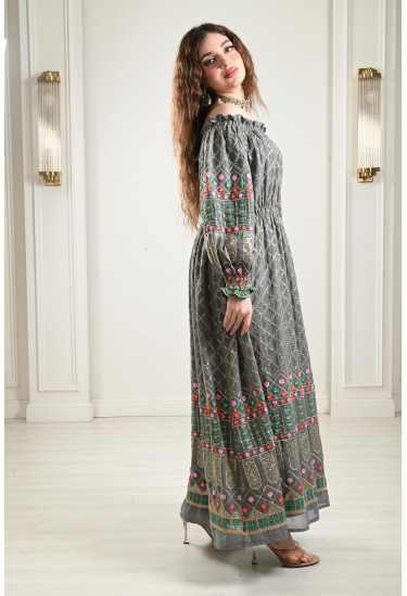 جلابية أوف شولدر منقوشة