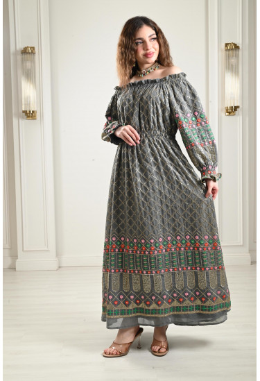 جلابية أوف شولدر منقوشة