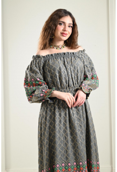 جلابية أوف شولدر منقوشة