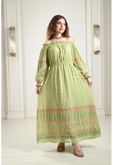 جلابية أوف شولدر منقوشة