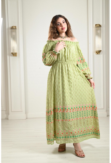 جلابية أوف شولدر منقوشة