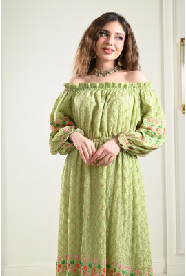 جلابية أوف شولدر منقوشة