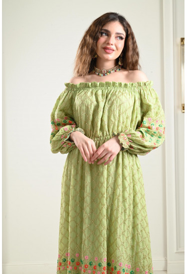 جلابية أوف شولدر منقوشة