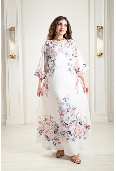 جلابية طويلة بنقوشات من الزهور جلابية طويلة بنقوشات من الزهور