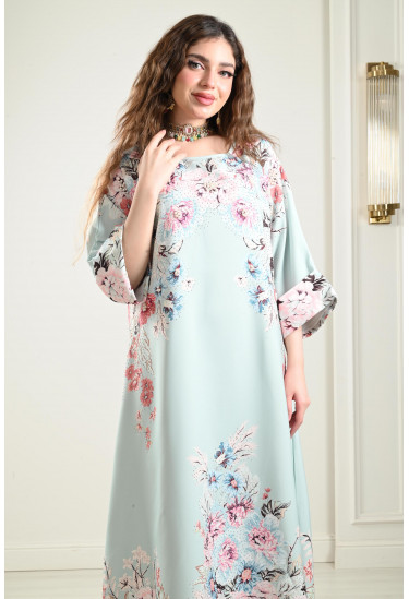 جلابية طويلة بنقوشات من الزهور جلابية طويلة بنقوشات من الزهور