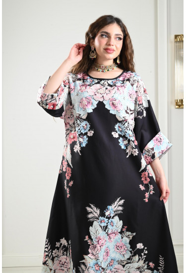 جلابية طويلة بنقوشات من الزهور جلابية طويلة بنقوشات من الزهور