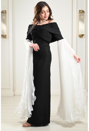 فستان سهرة بقصات متداخلة