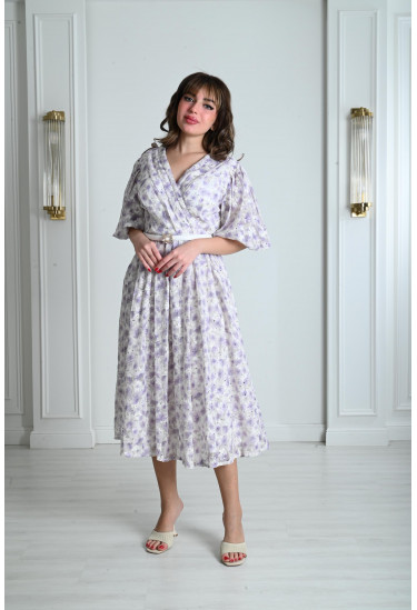 فستان نسائي ميدي بطباعات زهور