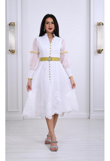 فستان ميدي شيفون ذات أزرار  مميزة 