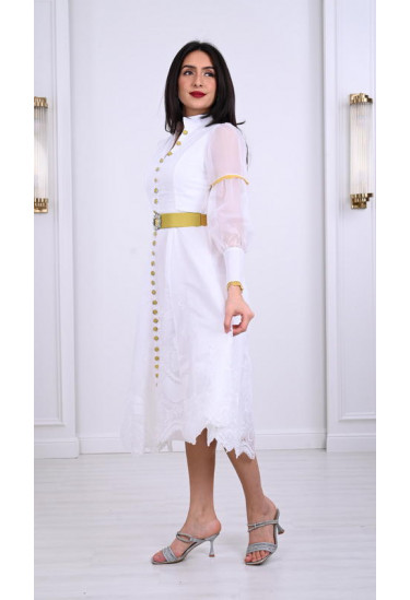 فستان ميدي شيفون ذات أزرار  مميزة 