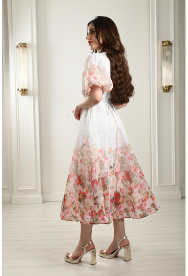 فستان ميدي بأكمام منفوخة