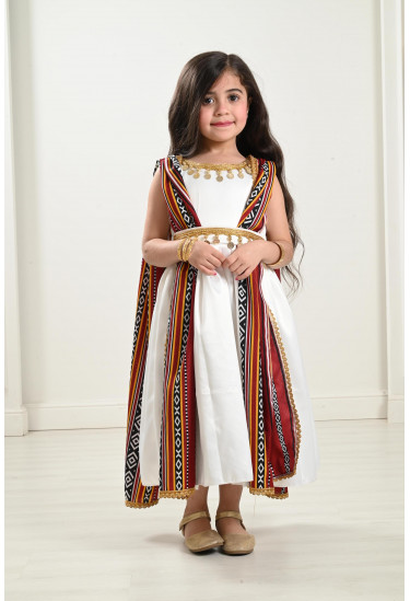 فستان بناتي بوشاح طويل