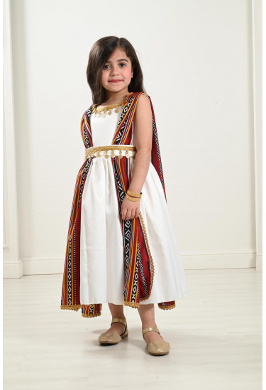 فستان بناتي بوشاح طويل