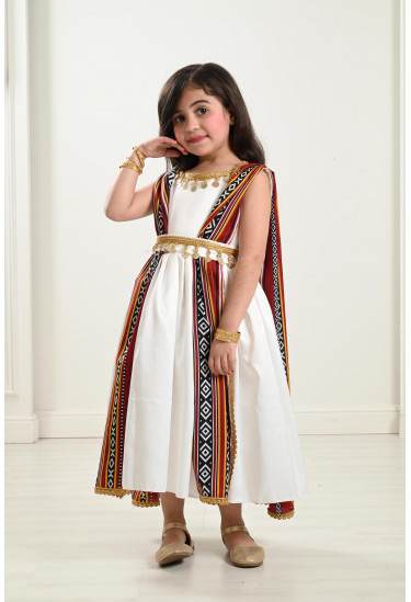 فستان بناتي بوشاح طويل