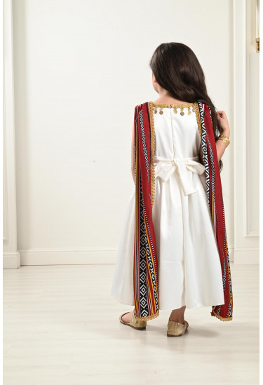 فستان بناتي بوشاح طويل