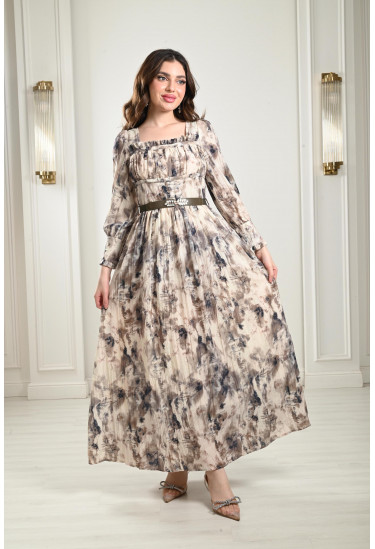 فستان طويل بنمط كتل الألوان