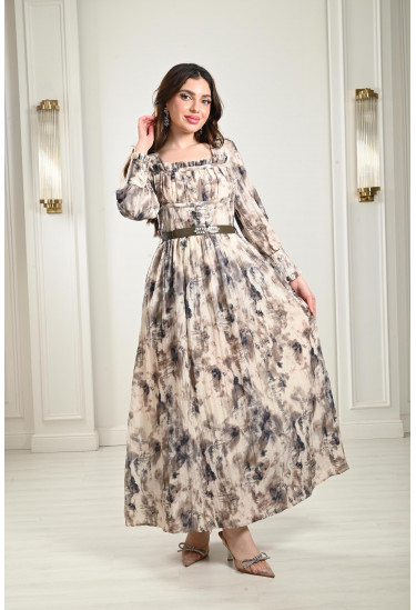 فستان طويل بنمط كتل الألوان