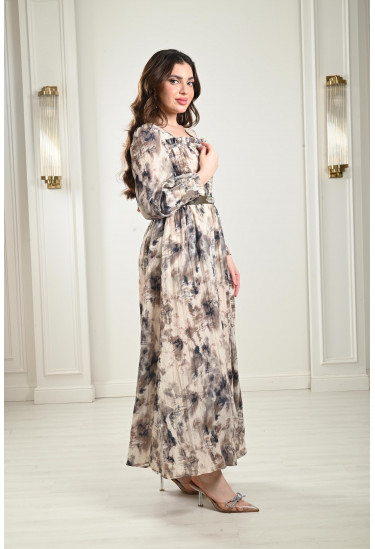 فستان طويل بنمط كتل الألوان