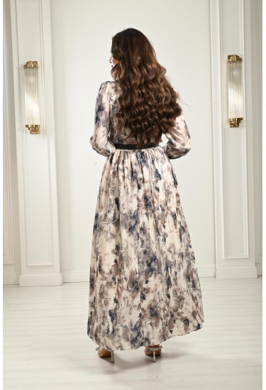 فستان طويل بنمط كتل الألوان