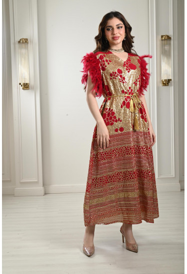 جلابية مزينة بالريش جلابية مزينة بالريش