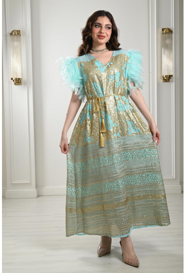 جلابية مزينة بالريش جلابية مزينة بالريش