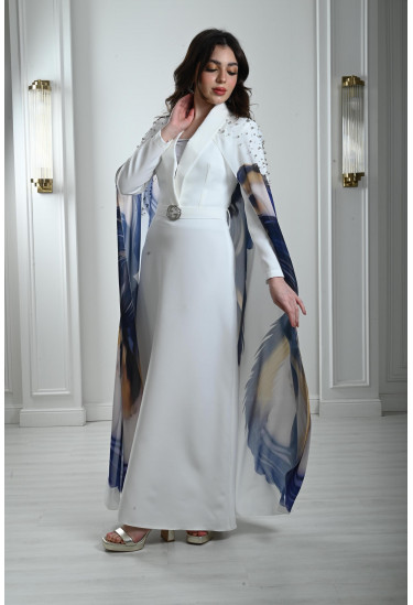 فستان أنيق بكاب طويل مطبوع فستان أنيق بكاب طويل مطبوع