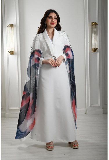 فستان أنيق بكاب طويل مطبوع فستان أنيق بكاب طويل مطبوع