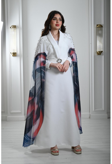 فستان أنيق بكاب طويل مطبوع فستان أنيق بكاب طويل مطبوع