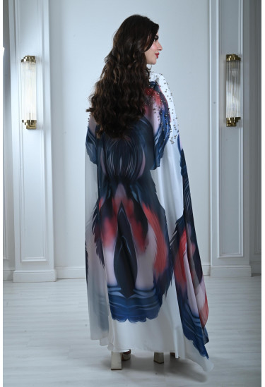 فستان أنيق بكاب طويل مطبوع فستان أنيق بكاب طويل مطبوع