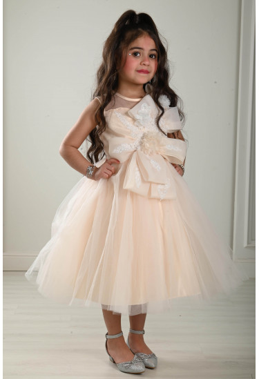 فستان بناتي طبفات تل مطرز 