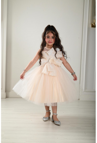 فستان بناتي طبفات تل مطرز 
