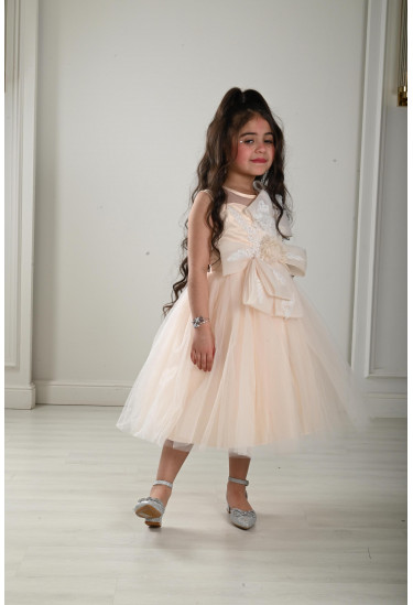 فستان بناتي طبفات تل مطرز 