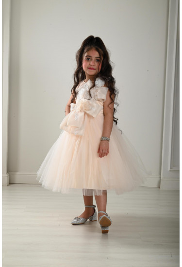 فستان بناتي طبفات تل مطرز 