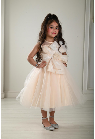 فستان بناتي طبفات تل مطرز 