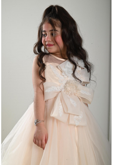 فستان بناتي طبفات تل مطرز 