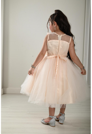 فستان بناتي طبفات تل مطرز 