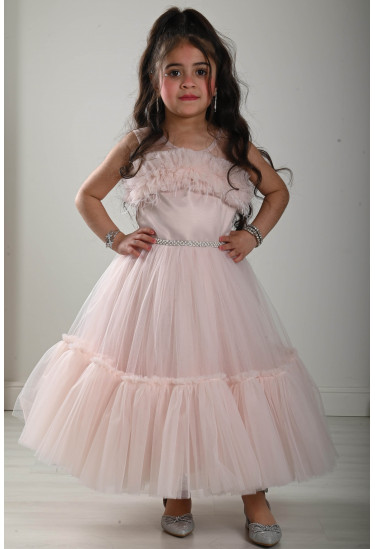 فستان بناتي تل طبقات مكشكشة
