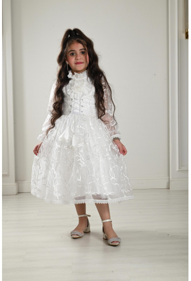 فستان بناتي مطرز بالكامل مقاس كبير