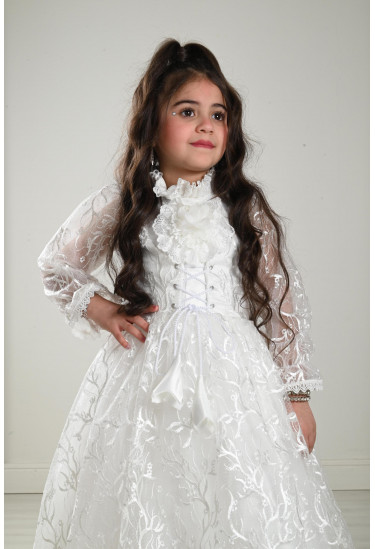 فستان بناتي مطرز بالكامل مقاس كبير