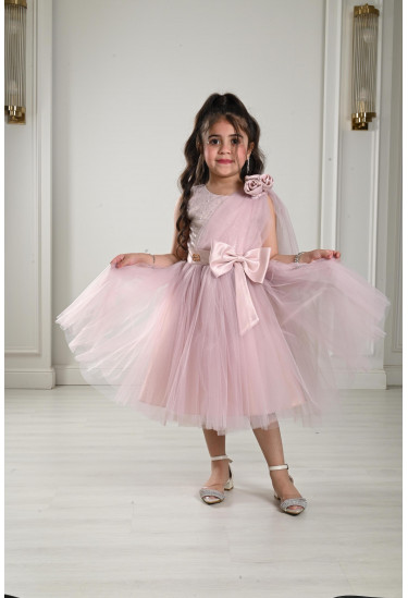فستان بناتي تول بفيونكة علي الخصر