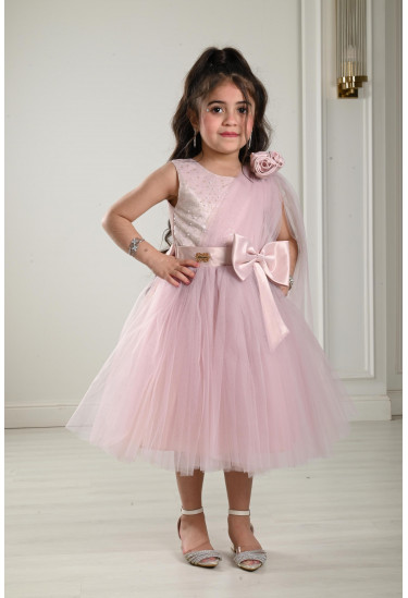 فستان بناتي تول بفيونكة علي الخصر