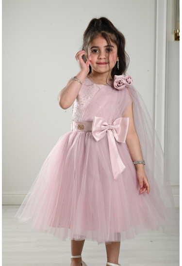 فستان بناتي تول بفيونكة علي الخصر