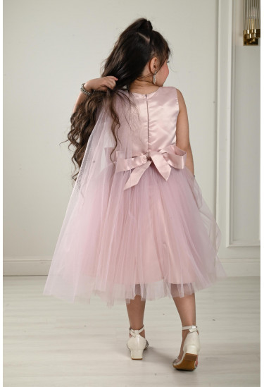 فستان بناتي تول بفيونكة علي الخصر