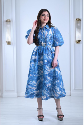 فستان ميدي بياقة كلاسيكية