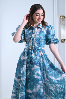 فستان ميدي بياقة كلاسيكية