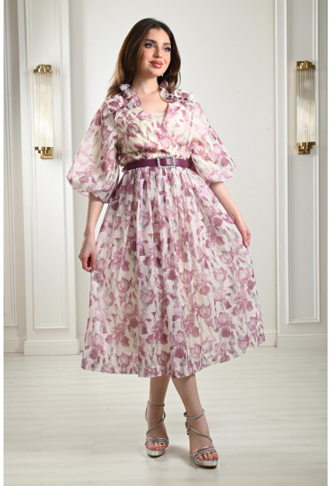 فستان ميدي بنقوشات زهور